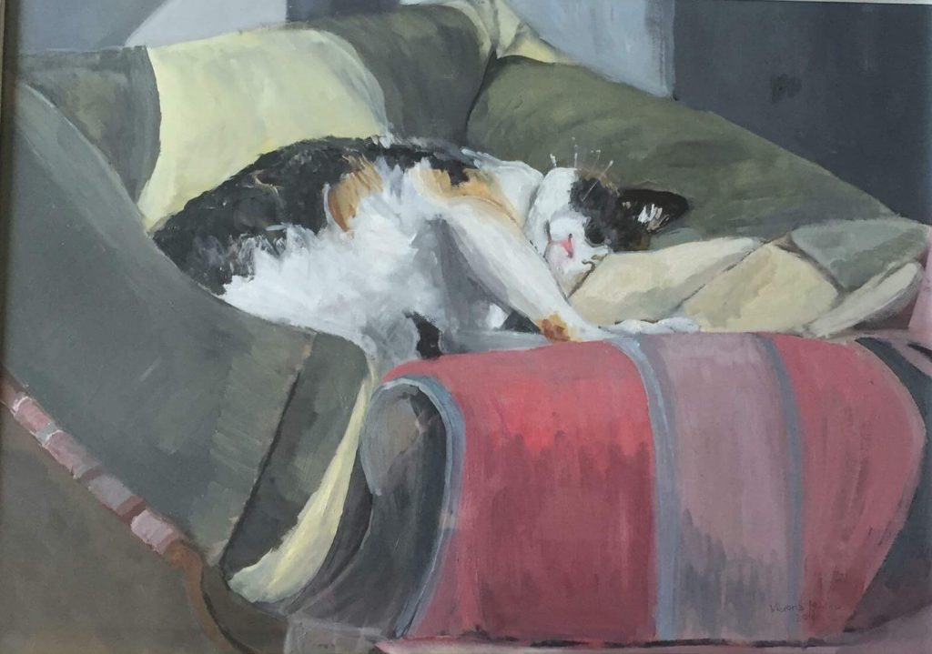 Retrato del gato Psique pintado por victoria medina profesora de la escuela de dibujo y pintura artemusas